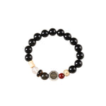 Buddha Stones Black Obsidian Bagua Protection Tibetan Round Bead Bracelet