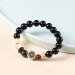 Buddha Stones Black Obsidian Bagua Protection Tibetan Round Bead Bracelet