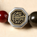 Buddha Stones Black Obsidian Bagua Protection Tibetan Round Bead Bracelet