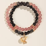 Buddha Stones Strawberry Quartz Gold-Wire Gourd Love Blessing Wrap Bracelet
