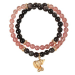 Buddha Stones Strawberry Quartz Gold-Wire Gourd Love Blessing Wrap Bracelet