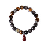 Buddha Stones Silver Sheen Obsidian Grounding Fu Character Gourd Bracelet