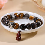 Buddha Stones Silver Sheen Obsidian Grounding Fu Character Gourd Bracelet