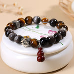 Buddha Stones Silver Sheen Obsidian Grounding Fu Character Gourd Bracelet