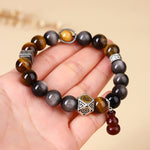 Buddha Stones Silver Sheen Obsidian Grounding Fu Character Gourd Bracelet
