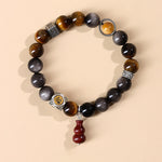 Buddha Stones Silver Sheen Obsidian Grounding Fu Character Gourd Bracelet