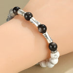 Buddha Stones 999 Sterling Silver White Turquoise And Silver Sheen Obsidian Bamboo Grounding Round Bracelet