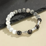 Buddha Stones 999 Sterling Silver White Turquoise And Silver Sheen Obsidian Bamboo Grounding Round Bracelet