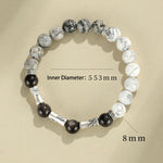 Buddha Stones 999 Sterling Silver White Turquoise And Silver Sheen Obsidian Bamboo Grounding Round Bracelet
