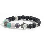 Buddha Stones Lava Rock Hamsa Palm Protection Handcrafted Round Bracelet