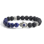 Buddha Stones Lava Rock Hamsa Palm Protection Handcrafted Round Bracelet