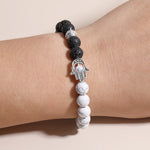 FREE Today: Support and Protection Lava Rock Hamsa Palm Handcrafted Round Bracelet