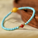 Buddha Stones Turquoise Fu Character Luck Handcrafted Beaded Bracelet