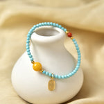 Buddha Stones Turquoise Fu Character Luck Handcrafted Beaded Bracelet