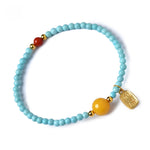 Buddha Stones Turquoise Fu Character Luck Handcrafted Beaded Bracelet