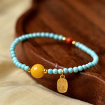 Buddha Stones Turquoise Fu Character Luck Handcrafted Beaded Bracelet