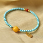 Buddha Stones Turquoise Fu Character Luck Handcrafted Beaded Bracelet