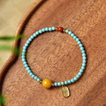 Buddha Stones Turquoise Fu Character Luck Handcrafted Beaded Bracelet