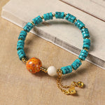 Buddha Stones Turquoise Communication Handcrafted New Chinese Disc Bead Bracelet