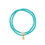 Buddha Stones Turquoise Pearl Gourd Pendant Double Wrap Protection Handmade Bracelet