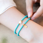 Buddha Stones Turquoise Pearl Gourd Pendant Double Wrap Protection Handmade Bracelet