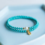 Buddha Stones Turquoise Pearl Gourd Pendant Double Wrap Protection Handmade Bracelet