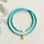 Buddha Stones Turquoise Pearl Gourd Pendant Double Wrap Protection Handmade Bracelet
