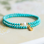 Buddha Stones Turquoise Pearl Gourd Pendant Double Wrap Protection Handmade Bracelet