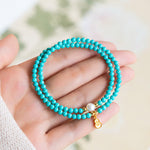 Buddha Stones Turquoise Pearl Gourd Pendant Double Wrap Protection Handmade Bracelet