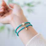 Buddha Stones Turquoise Pearl Gourd Pendant Double Wrap Protection Handmade Bracelet