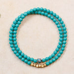 Buddha Stones Turquoise Communication Double Wrap Faceted Bead Handmade Bracelet