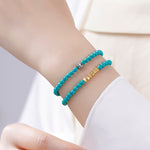 Buddha Stones Turquoise Communication Double Wrap Faceted Bead Handmade Bracelet