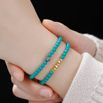 Buddha Stones Turquoise Communication Double Wrap Faceted Bead Handmade Bracelet