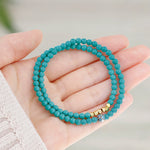 Buddha Stones Turquoise Communication Double Wrap Faceted Bead Handmade Bracelet