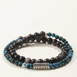 Buddha Stones Silver Sheen Obsidian Om Mani Padme Hum Grounding Double Wrap Bracelet