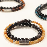 Buddha Stones Silver Sheen Obsidian Om Mani Padme Hum Grounding Double Wrap Bracelet