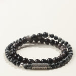 Buddha Stones Silver Sheen Obsidian Om Mani Padme Hum Grounding Double Wrap Bracelet