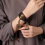 Buddha Stones Silver Sheen Obsidian Garuda Protection Hand-Woven Bead Necklace