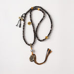 Buddha Stones Silver Sheen Obsidian Garuda Protection Hand-Woven Bead Necklace