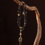Buddha Stones Silver Sheen Obsidian Garuda Protection Hand-Woven Bead Necklace