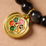 Buddha Stones Silver Sheen Obsidian Garuda Protection Hand-Woven Bead Necklace