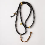 Buddha Stones Silver Sheen Obsidian Garuda Protection Hand-Woven Bead Necklace