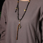 Buddha Stones Silver Sheen Obsidian Garuda Protection Hand-Woven Bead Necklace