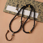 Buddha Stones Silver Sheen Obsidian Garuda Protection Hand-Woven Bead Necklace