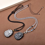 Buddha Stones Black Obsidian Nine-Tail Fox Protection Hand Carved Necklace