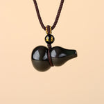 Buddha Stones Rainbow Obsidian Gourd Protection Hand-Woven Pendant Necklace