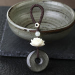 Buddha Stones Rainbow Obsidian Lotus Peace Buckle Protection Keychains