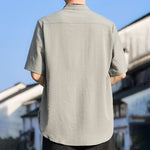 Buddha Stones Summer Casual Mandarin Collar Three Buttons Solid Men's Short Sleeve Shirts