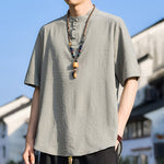Buddha Stones Summer Casual Mandarin Collar Three Buttons Solid Men's Short Sleeve Shirts