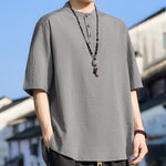 Buddha Stones Summer Casual Mandarin Collar Three Buttons Solid Men's Short Sleeve Shirts